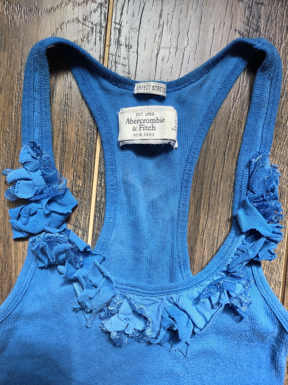 Abercrombie & Fitch Vintage Royal Blue Ruffle Tank Top XS Bella Swan Grunge Y2K